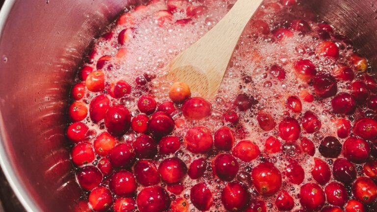 Garnek z gotującą się żurawiną